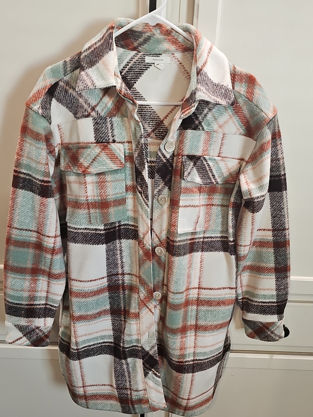 Maurices Women's Plaid Button-Down Long Shirt Jacket